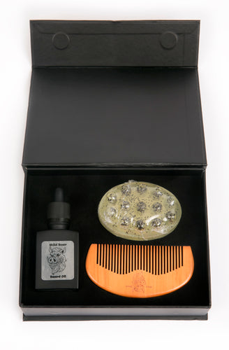 Beard Oil, Comb and Massage Bar Gift Set